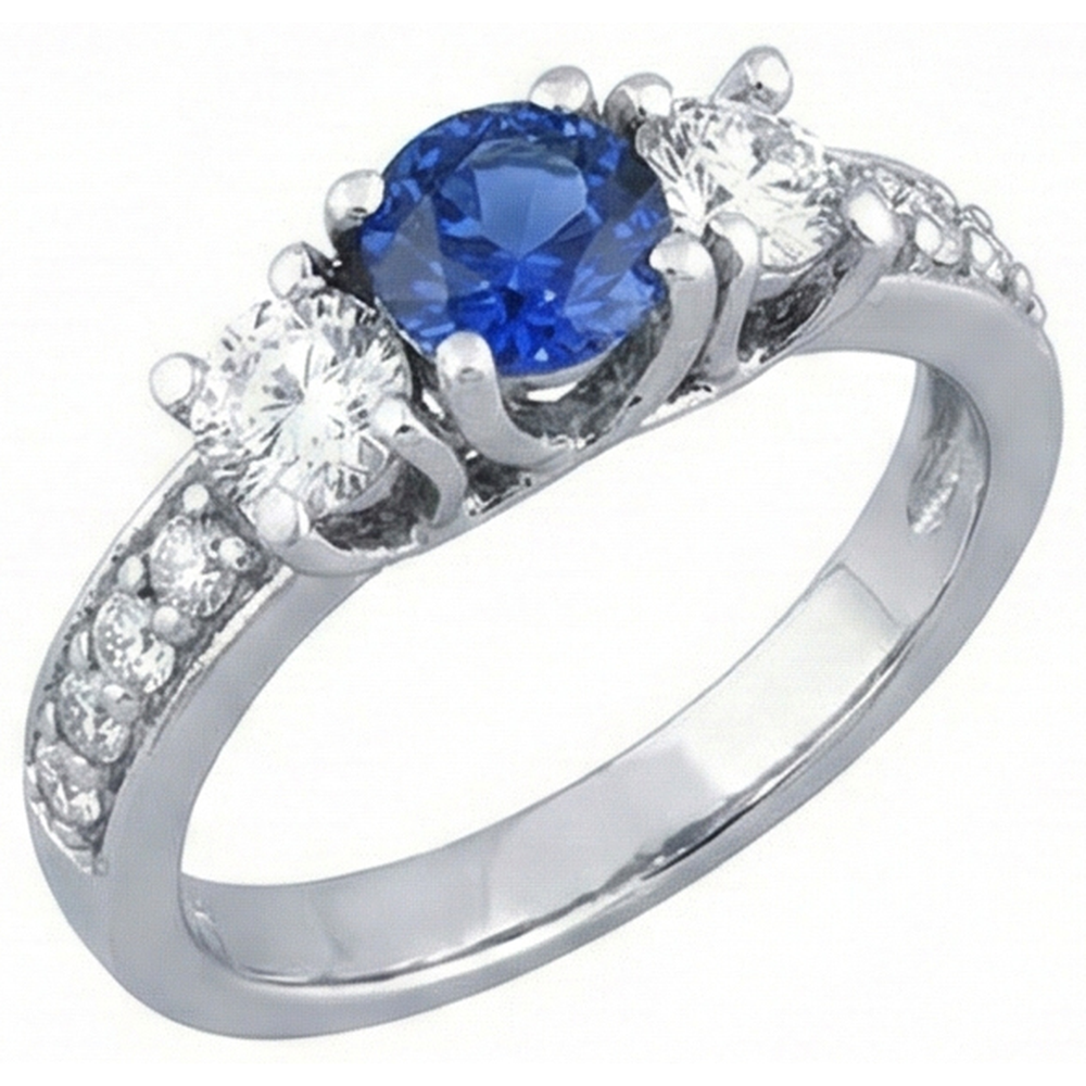 Round Natural Earth Mined Diamond & Sapphire Ring With Accents 2.50 Carats Trellis Setting