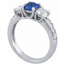 Round Natural Earth Mined Diamond & Sapphire Ring With Accents 2.50 Carats Trellis Setting