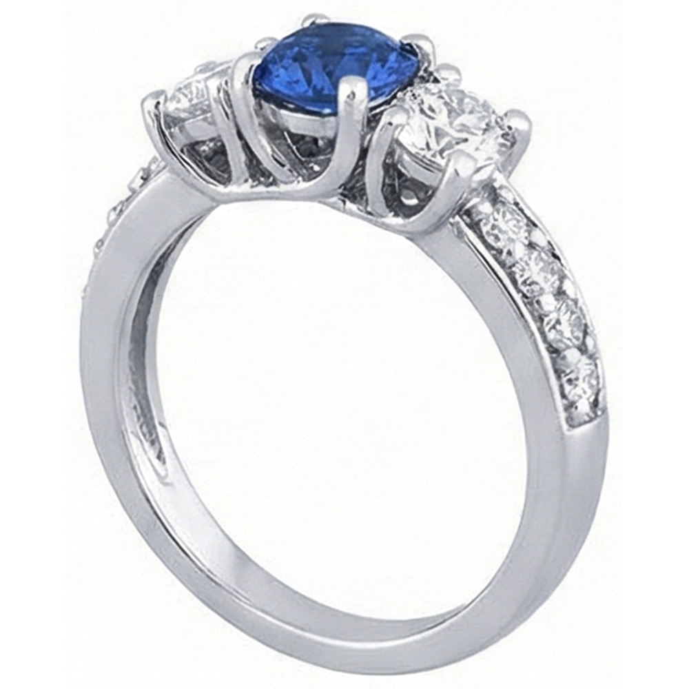 Round Natural Earth Mined Diamond & Sapphire Ring With Accents 2.50 Carats Trellis Setting