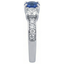 Round Natural Earth Mined Diamond & Sapphire Ring With Accents 2.50 Carats Trellis Setting