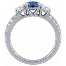 Round Natural Earth Mined Diamond & Sapphire Ring With Accents 2.50 Carats Trellis Setting