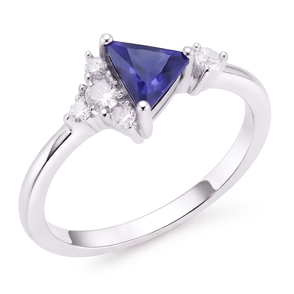 Round Natural Earth Mined Diamond & Trillion Sapphire Ring Gemstone Jewellery