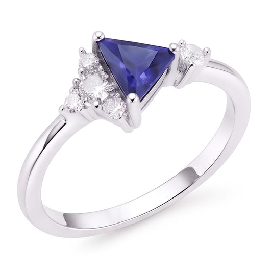 Round Natural Earth Mined Diamond & Trillion Sapphire Ring Gemstone Jewellery