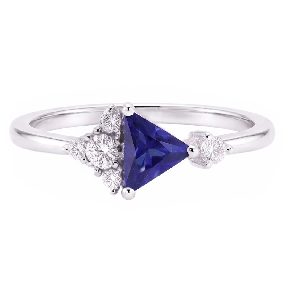 Round Natural Earth Mined Diamond & Trillion Sapphire Ring Gemstone Jewellery