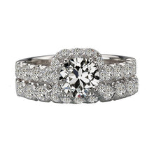 Round Natural Old Cut Diamond Engagement Ring Set 14K White Gold 7 Carats