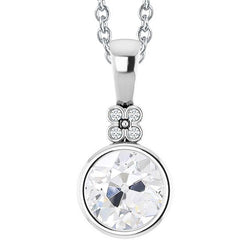 Round Old Cut Bezel Set Genuine Diamond Pendant With Chain 3 Carats Gold 14K