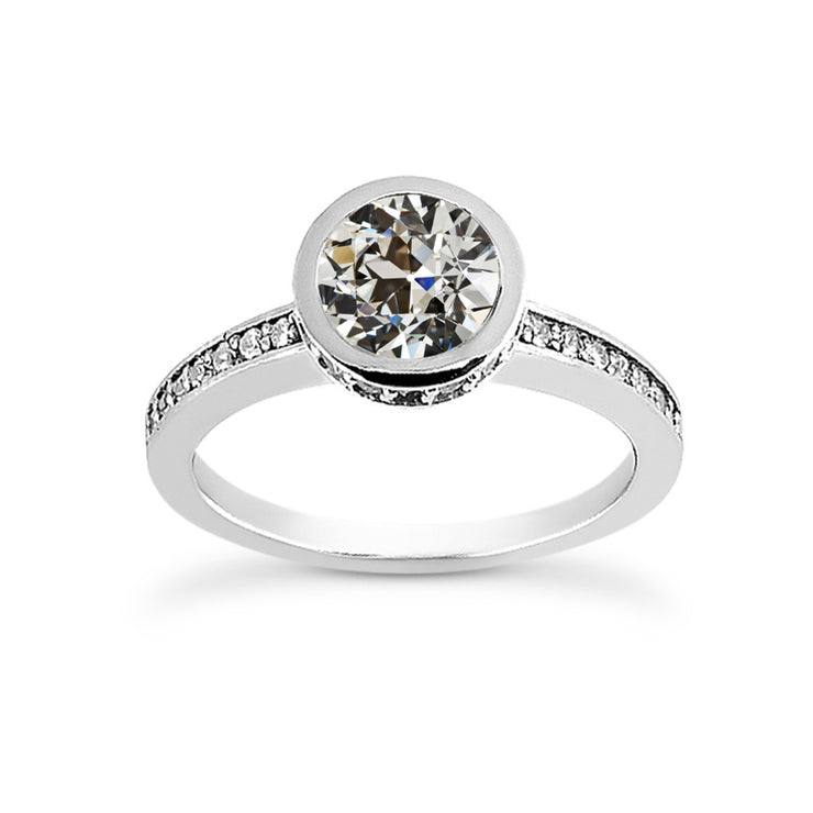 Round Old Cut Diamond Engagement Ring Bezel Set Gold Genuine 2.50 Carats
