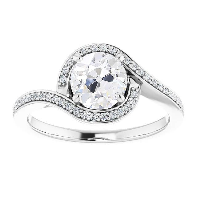 Round Old Cut Genuine Diamond Halo Ring With Accents Prong Set 4.75 Carats