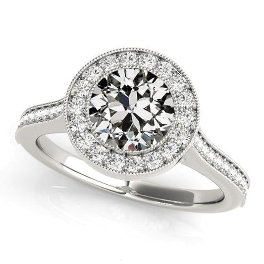 Round Old Cut Genuine Diamond Halo Wedding Ring 4.50 Carats White Gold