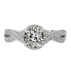 Round Old Cut Genuine Diamond Ring Twisted Pave Set 4.50 Carats