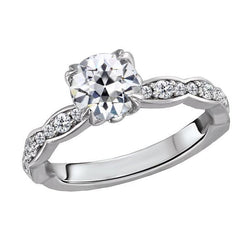 Round Old Cut Genuine Diamond Ring White Gold Double Prong Set 4 Carats