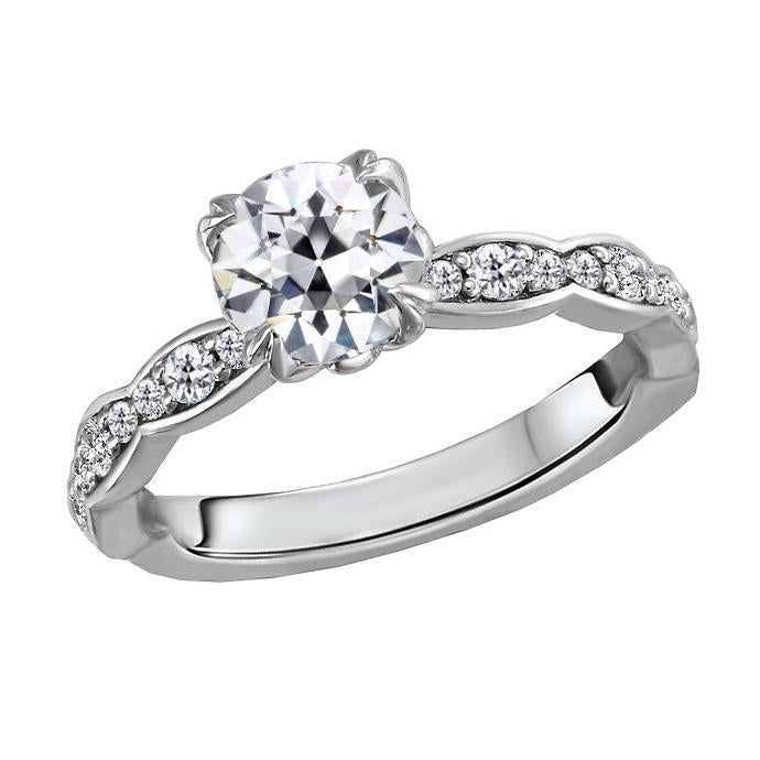 Round Old Cut Genuine Diamond Ring White Gold Double Prong Set 4 Carats