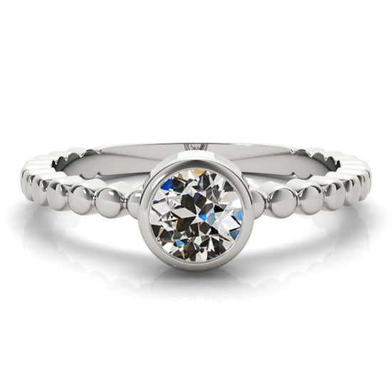 Round Old Cut Genuine Diamond Solitaire Ring Bezel Set Gold 1.50 Carats