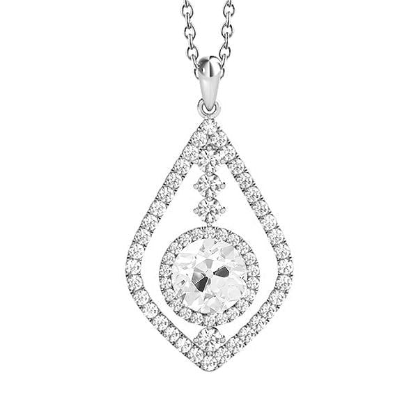 Round Old Cut Halo Natural Earth Mined Diamond Pendant & Bail 3 Carats White Gold 14K