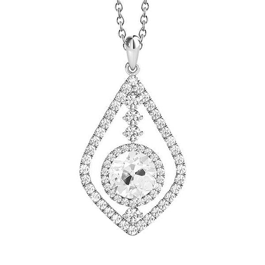 Round Old Cut Halo Natural Earth Mined Diamond Pendant & Bail 3 Carats White Gold 14K