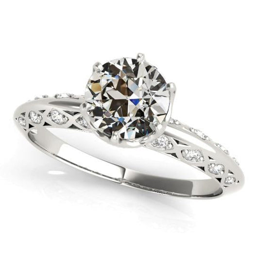 Round Old Cut Natural Diamond Engagement Ring 4 Carats 14K Gold