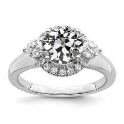 Round Old Cut Natural Diamond Halo Ring Women's Gold Jewelry 4 Carats