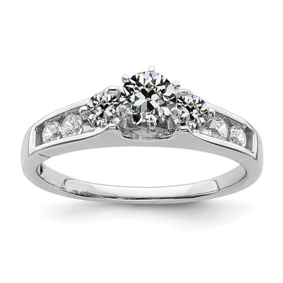 Round Old Cut Natural Diamond Ring 3 Stone Style Prong Channel Set 3 Carats