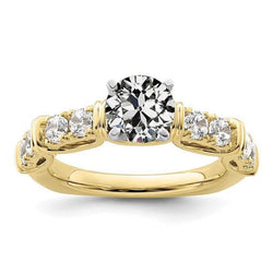 Round Old Cut Natural Diamond Ring Prong 14K Two Tone Gold Jewelry 3 Carats