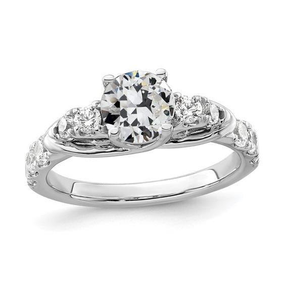 Round Old Cut Natural Diamond Ring With Accents Trellis Set 2.75 Carats