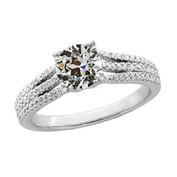 Round Old Cut Natural Diamond Ring With Triple Row Accents Gold 4 Carats