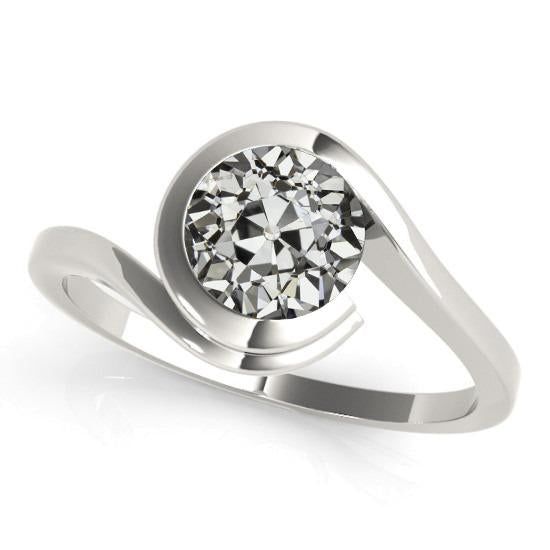 Round Old Cut Natural Diamond Solitaire Ring Twisted Shank 2 Carats
