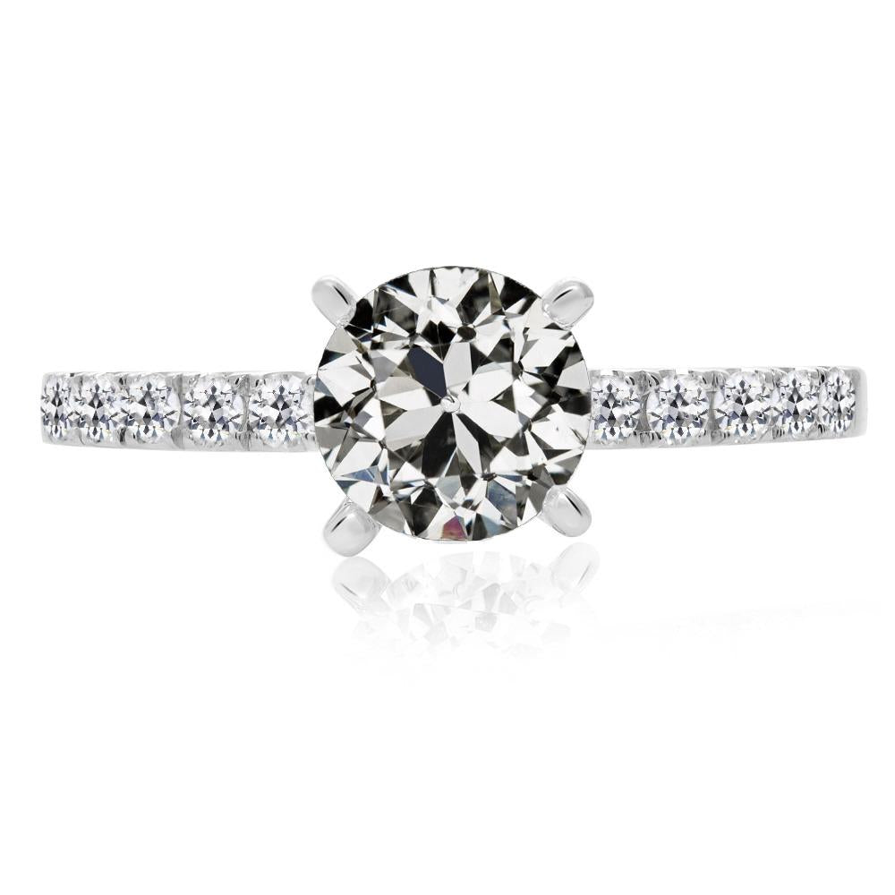 Round Old Cut Natural Diamond Solitaire Ring With Accents 4 Carats 14K Gold