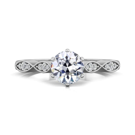 Round Old Cut Natural Diamond Wedding Ring Prong Set Milgrain 3 Carats