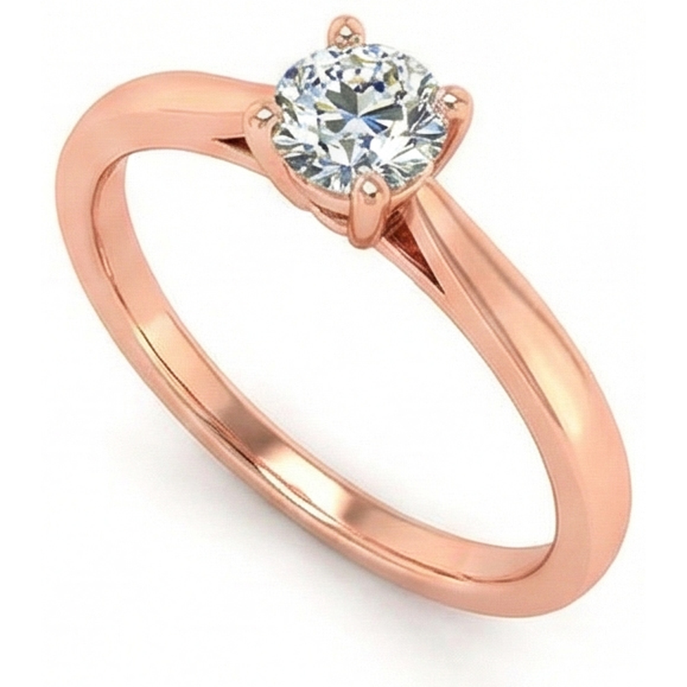 Round Old Cut Natural Earth Mined Diamond Solitaire Ring Prong Tapered Shank 0.75 Carats