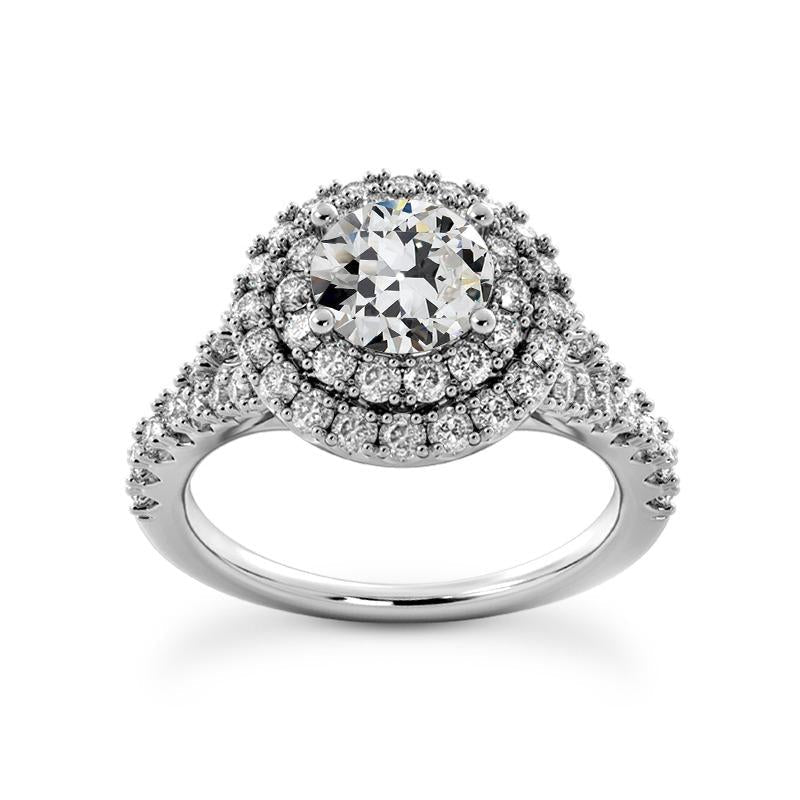 Round Old Cut Natural Earth Mined Diamond Double Halo Ring 14K White Gold 5.50 Carats