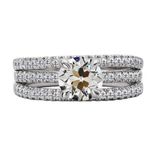 Round Old Cut Real  Diamond Engagement Ring With Triple Row Accents 6 Carats