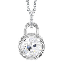 Round Old Cut Real Diamond Pendant Lock Style 3.50 Carats White Gold 14K