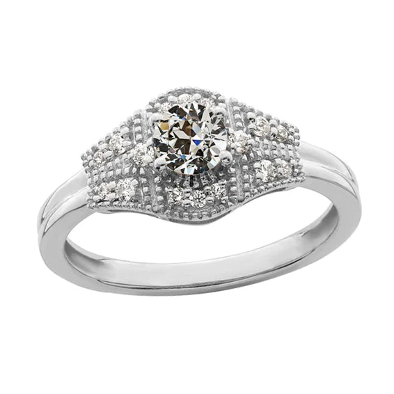 Round Old Cut Real Diamond Ring 14K White Gold Milgrain 2.25 Carats