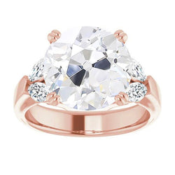 Round Old Cut Real Natural Earth Mined Diamond Ring 5 Stone Double Prong Set 9 Carats Rose Gold