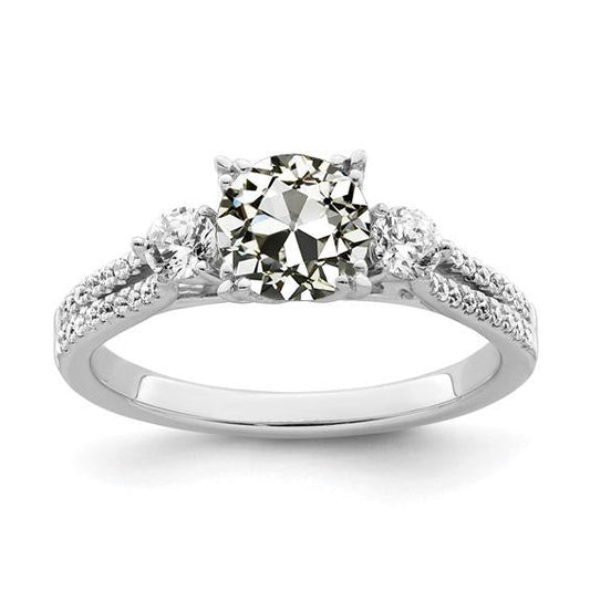 Round Old Cut Real Diamond Ring Double Row Accents 3 Stone Style 4.50 Carats