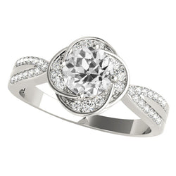 Round Old Cut Real Diamond Ring Flower Style Tapered Shank 4.75 Carats