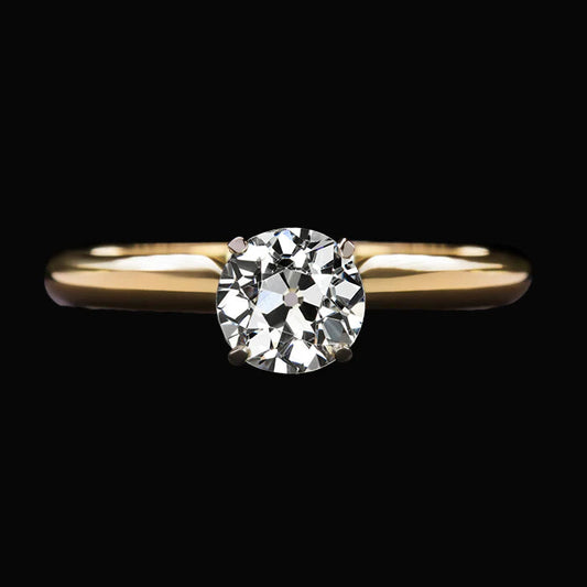Round Old Cut Real Diamond Solitaire Anniversary Ring 2 Carats Two Tone Gold