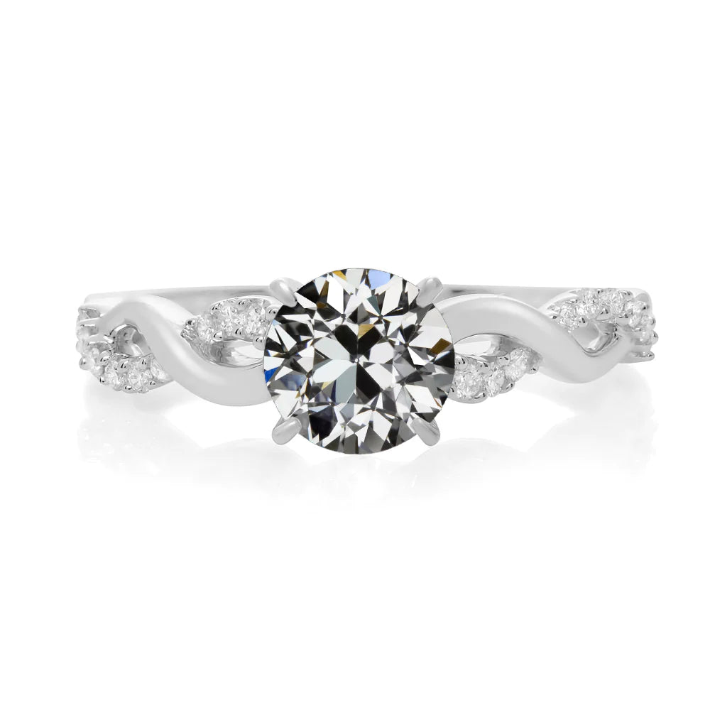 Round Old Cut Real Diamond Wedding Ring Twisted Shank 3.50 Carats