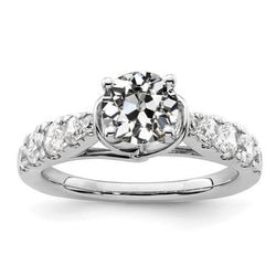 Round Old Mine Real Natural Earth Mined Diamond Engagement Ring Prong Set 3 Carats