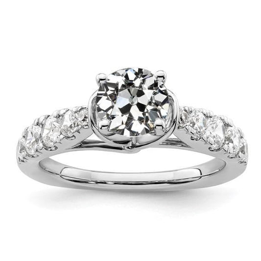 Round Old European Real Diamond Engagement Ring Prong Set 3 Carats