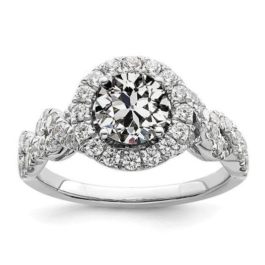 Round Old European Real Diamond Halo Ring 3.75 Carats Infinity Style