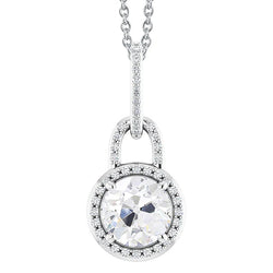 Round Old Mine Cut 3 Carats Halo Lock Natural Diamond Pendant With Chain Gold