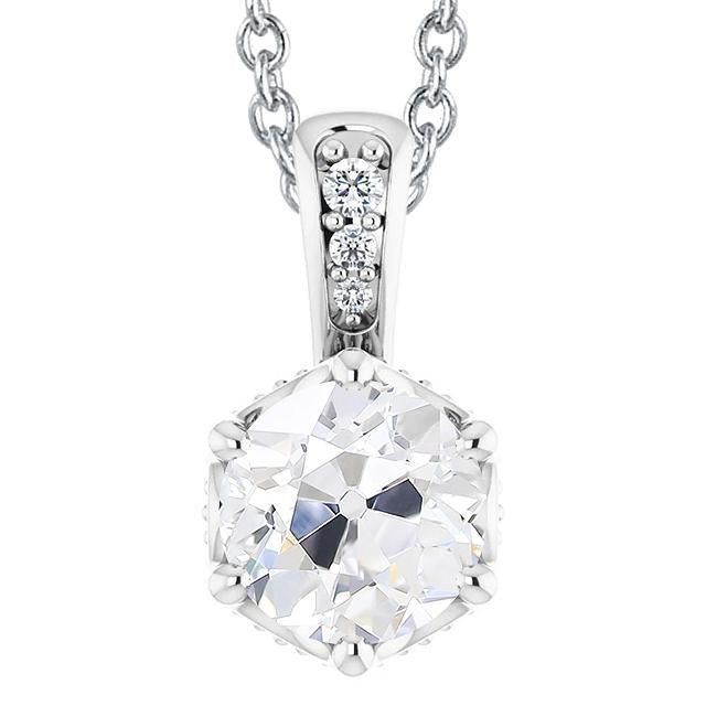 Round Old Mine Cut 4.50 Carats Natural Earth Mined Diamond Pendant 14K Prong Set