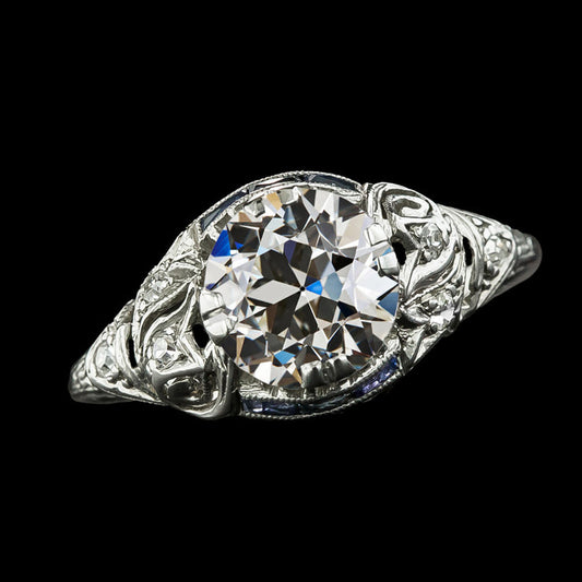 Round Old Mine Cut Diamond Ring Gold 14K Jewelry Genuine 4 Carats