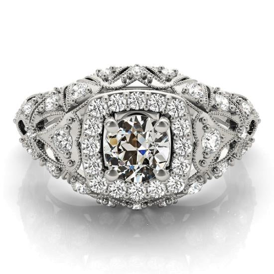 Round Old Mine Cut Genuine Diamond Halo Ring Antique Style 4.25 Carats