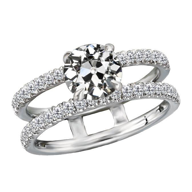 Round Old Mine Cut Diamond Ring 14K Gold Split Shank 4.50 Carats