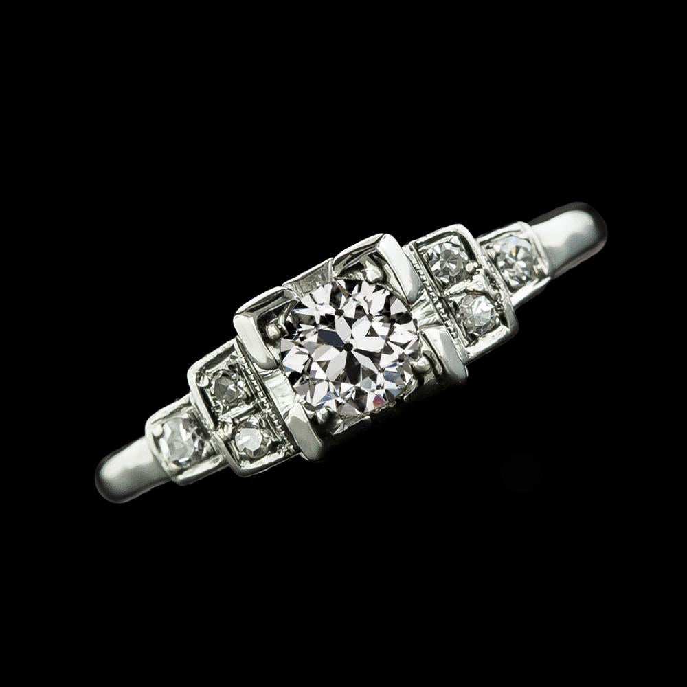 Round Old Mine Cut Genuine Diamond Ring With Steps 2 Carats White Gold