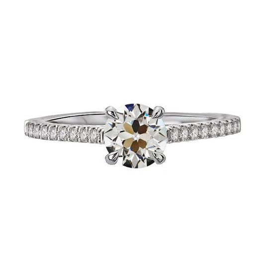 Round Old Mine Cut Genuine Diamond Solitaire Ring With Accents 3.50 Carats