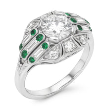 Round Old Mine Cut Genuine Natural Earth Mined Diamond Ring Baguette & Green Sapphire 3.25 Carats