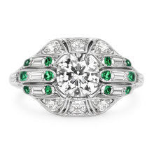 Round Old Mine Cut Genuine Natural Earth Mined Diamond Ring Baguette & Green Sapphire 3.25 Carats